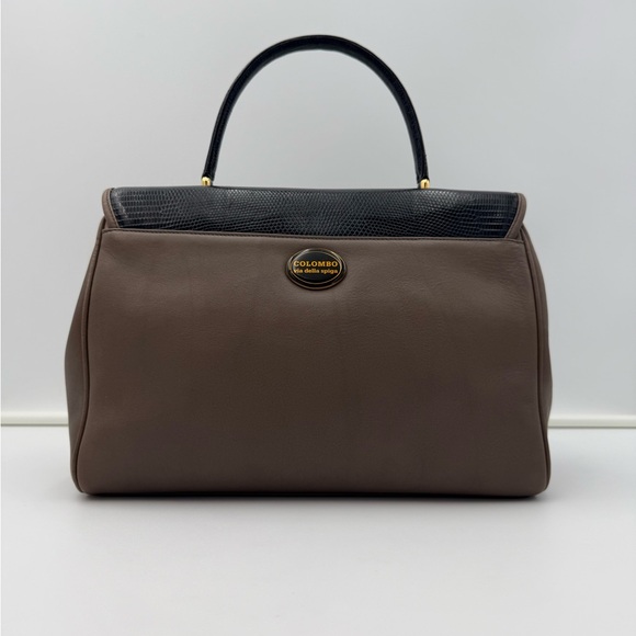 COLOMBO 1937 MILANO • Grey w/ Black Exotic Genuine LIZARD 30 Bag • Made in ITALY - Picture 3 of 13